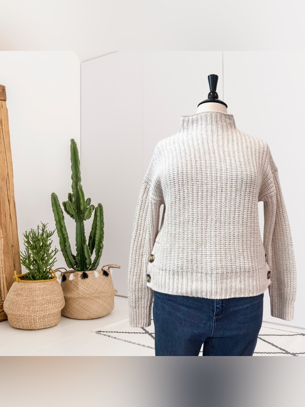 Madewell Mock Neck Side Button Chunky Knit Sweater